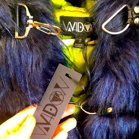 🖤🆕DK x Widow Blue & Green Snap Up Faux Fur  Jacket!Sz S!BNWT! NEVER WORN!SO!🦇 - Picture 6 of 9